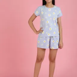 Lil Tomatoes Kids Blue Floral Print Top Set-image-97