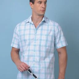Crimsoune Club Green Cotton Slim Fit Checked Casual Shirt-picture-30