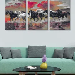 999Store Multicolor Horse Art 3 Frame Canvas Paintings-25