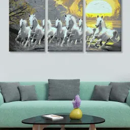 999Store Grey Running Horses and Sunrise Art 3 Frame Canvas Paintings-10