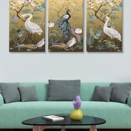 999Store Multicolor Flamingo and Peacock with Tree Art 3 Frame Canvas Paintings-10