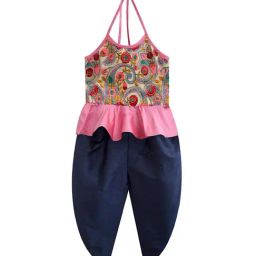 A.T.U.N. Fuchsia & Navy Embroidered Peplum Top with Dhoti-image-82
