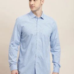 Turtle Light Blue Cotton Slim Fit Checks Shirt-image-99
