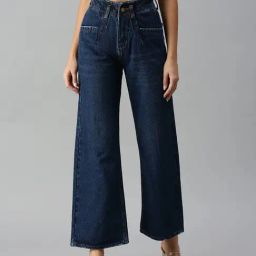 SHOWOFF Wide Leg Clean Look Blue Jeans-image-39