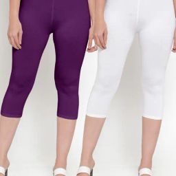 Gracit White & Purple Mid Rise Capris - Pack Of 2-image-75