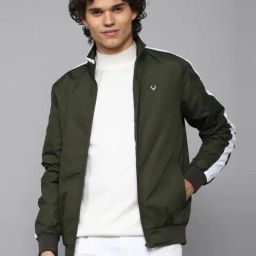 Men Olive Patterned Full Sleeves Casual Jacket-image-3