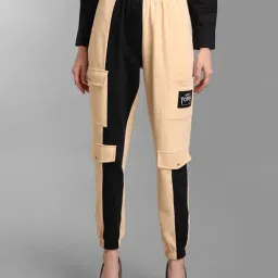 KZ07 by Kazo Beige & Black Color-Block Regular Fit High Rise Joggers-6