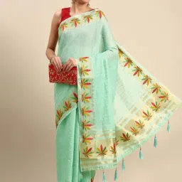 Mohey Blue Embroidered Saree With Unstitched Blouse-image-4