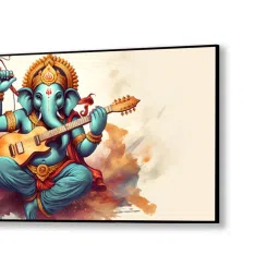 Nestroots Multicolor Canvas Ganesha Jamming With Joyful Strings Wall Painting - Single Frame image 3