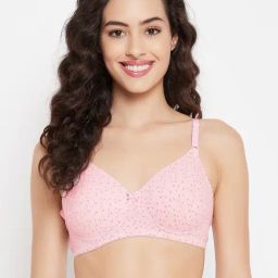 Clovia Pink Cotton Printed T-Shirt Bra-image-41