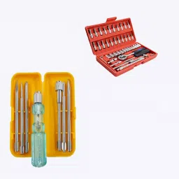 Hillgrove HGCM55M1 46 Pcs 6.35 mm (1/4 inch) CRV Ratchet Socket Spanner Set with Screwdriver Set-36