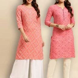 Rangita Pink & Peach Floral Print Straight Kurta - Pack OF 2-image-53