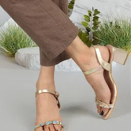 ELLE Embellished Open Toe Block Heels With Buckles image 1