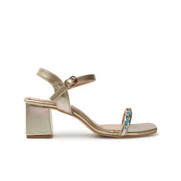 ELLE Embellished Open Toe Block Heels With Buckles image 5