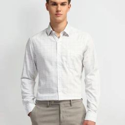 Arrow Beige Cotton Slim Fit Checks Shirt-picture-19