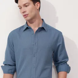 HIGHLANDER Cutaway Collar Cotton Linen Relaxed Fit Shirt-image-56