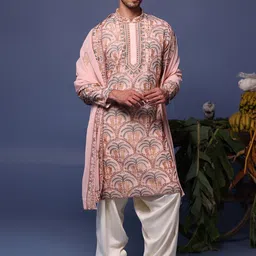 KALPRAAG Embroidered Mandarin Collar Straight Thread Work Kurta With Patiala And Dupatta-image-52