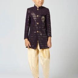 Kids Island Boys Purple Sequence Dhoti Sets-12