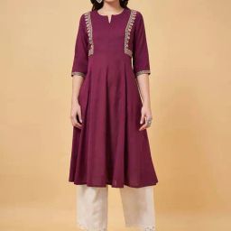 Rangmanch by Pantaloons Purple Cotton Embroidered A Line Kurta-27