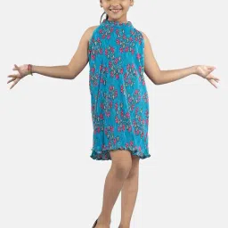 Kiddopanti Kids Teal Floral Print Dress-image-10