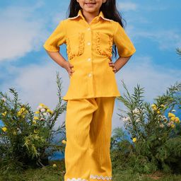 VASTRAMAY Girls Self Design Short Sleeves Shirt With Trousers-image-56