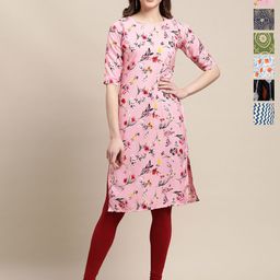 7Threads Selection Of 6 Floral Printed Round Neck Straight Kurtas-image-38