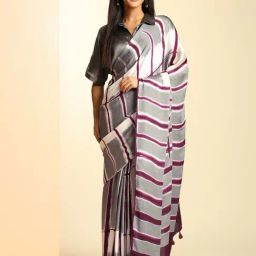 navyasa by liva Purple & Grey Printed Saree With Unstitched Blouse-picture-28