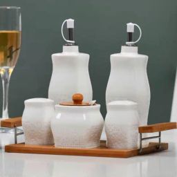@Home White Ceramic 5Pcs Storage Container Set with Bamboo Base-image-54