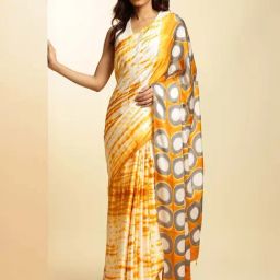 navyasa by liva Mustard Printed Saree With Unstitched Blouse-picture-11