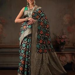 Silk Land Multicolor Floral Work Cotton Saree-17