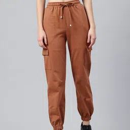Popnetic Women Pure Cotton High-Rise Cargo Style Joggers Trousers-picture-19