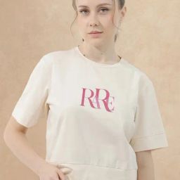 RAREISM Beige Cotton Blend Printed Short Sleeves T-Shirt-image-85