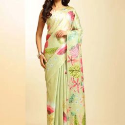 navyasa by liva Light Green Printed Saree With Unstitched Blouse-picture-12