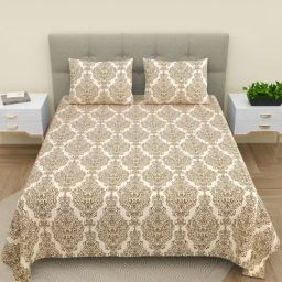 BELLA CASA Printed Purple 220 TC Cotton King Bedsheet with 2 Pillow Covers-image-36