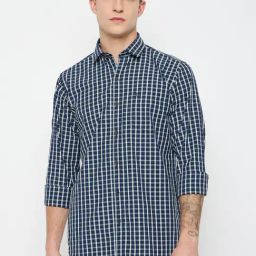Duke Blue Blended Slim Fit Checkered Shirt-image-46