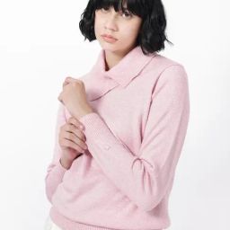 RAREISM Pink Acrylic Solid Long Sleeves Sweater-picture-2