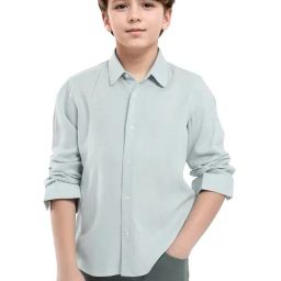 Rare Ones Boys Turquoise Linen Solid Shirt-image-29