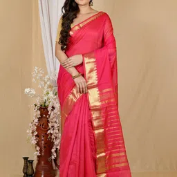 DipDiya Solid Taant Zari Saree-5