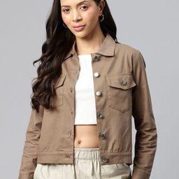 Popnetic Women Solid Pure Cotton Denim Jacket-image-103