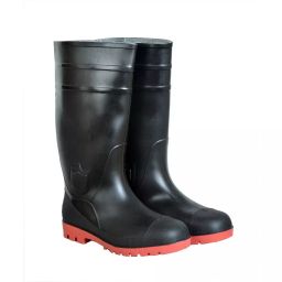Safe Ride Safety Gum Boots 38 cm (15 inch) Height Hard PVC Rubber Steel Toe Black & Red Size UK9, Gumboot 15"-37