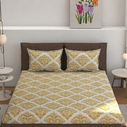 B' Decorlish Yellow & White 220 TC Queen Bedsheet with 2 Pillow Covers-15