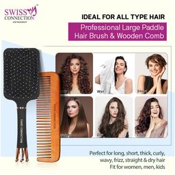 Swiss Connection Set Of 2 Premium Paddle & Double Side Wooden Comb image 4