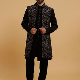 Twamev Embroidered Mandarin Collar SherwaniSet-image-5