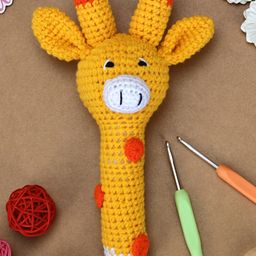 Crochet Giraffe Rattle cum Soft Toys Yellow - 25 cm-21