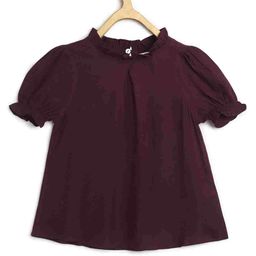Chuppan Chupai     Puff Sleeves Solid  Top - Wine-image-2