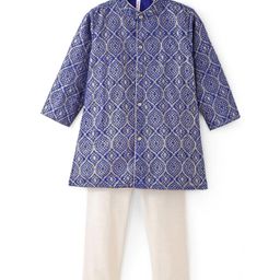 Babyhug Full Sleeves Foil Printed Kurta Pyjama Set-Blue-image-101