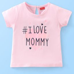 Babyhug Cotton Knit Half Sleeves Text Print T-Shirt - Pink-image-94