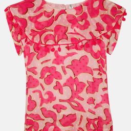Kiddopanti Half Sleeves Abstract Printed & Pom Pom Lace Detailed Top - Pink-image-65