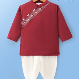 Babyoye Woven Full Sleeves Embroidered Kurta Pyjama Set - Maroon-picture-9