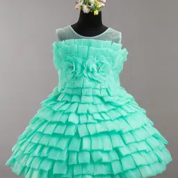 Enfance Sleeveless Floral Embellished Flared Party Dress - Sea Green-picture-15
